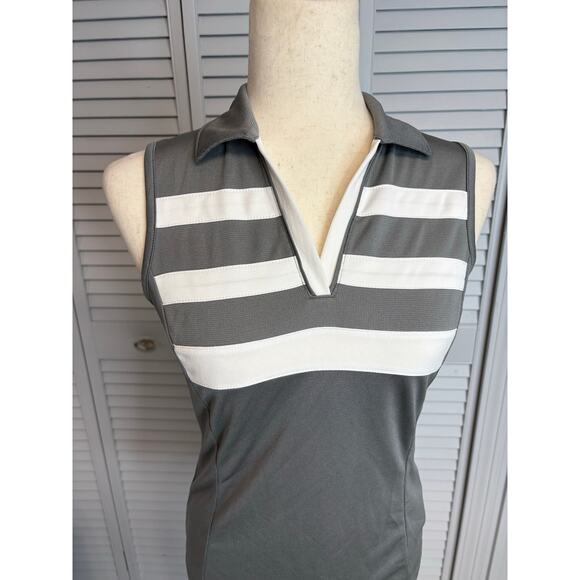 Izod Golf gray white stripe sleeveless athletic polo shirt women's size XS - Picture 4 of 6
